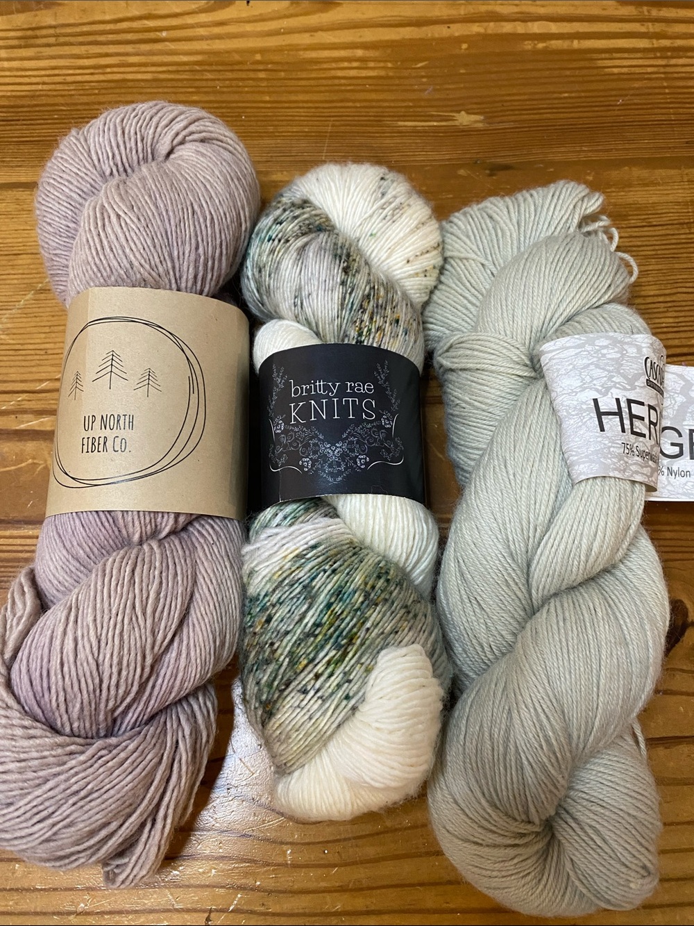 Assorted fingering weight Yarn - White/Green Accent